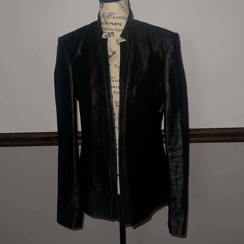 J Brand Leather Contrast Ramie Blend Blazer Jacket Size 8